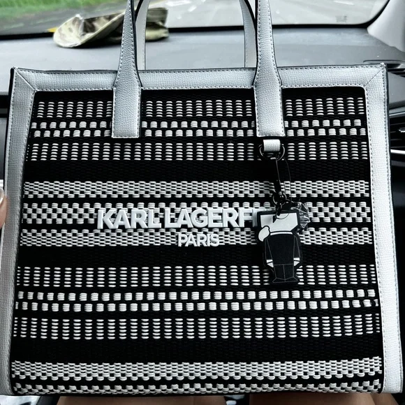 BRAND NEW KARL LAGERFELD WITH TAGS Karl Lagerfeld Paris Authentic Taupe White Silver Monogram  main image 2